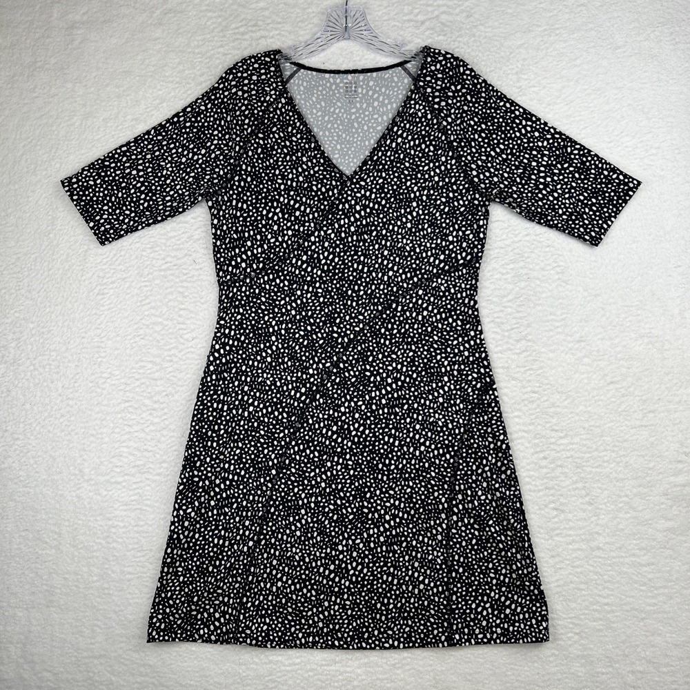 Title Nine Sayonara Cafe Sleeve Dress Black White Dots Women's Medium 8-10